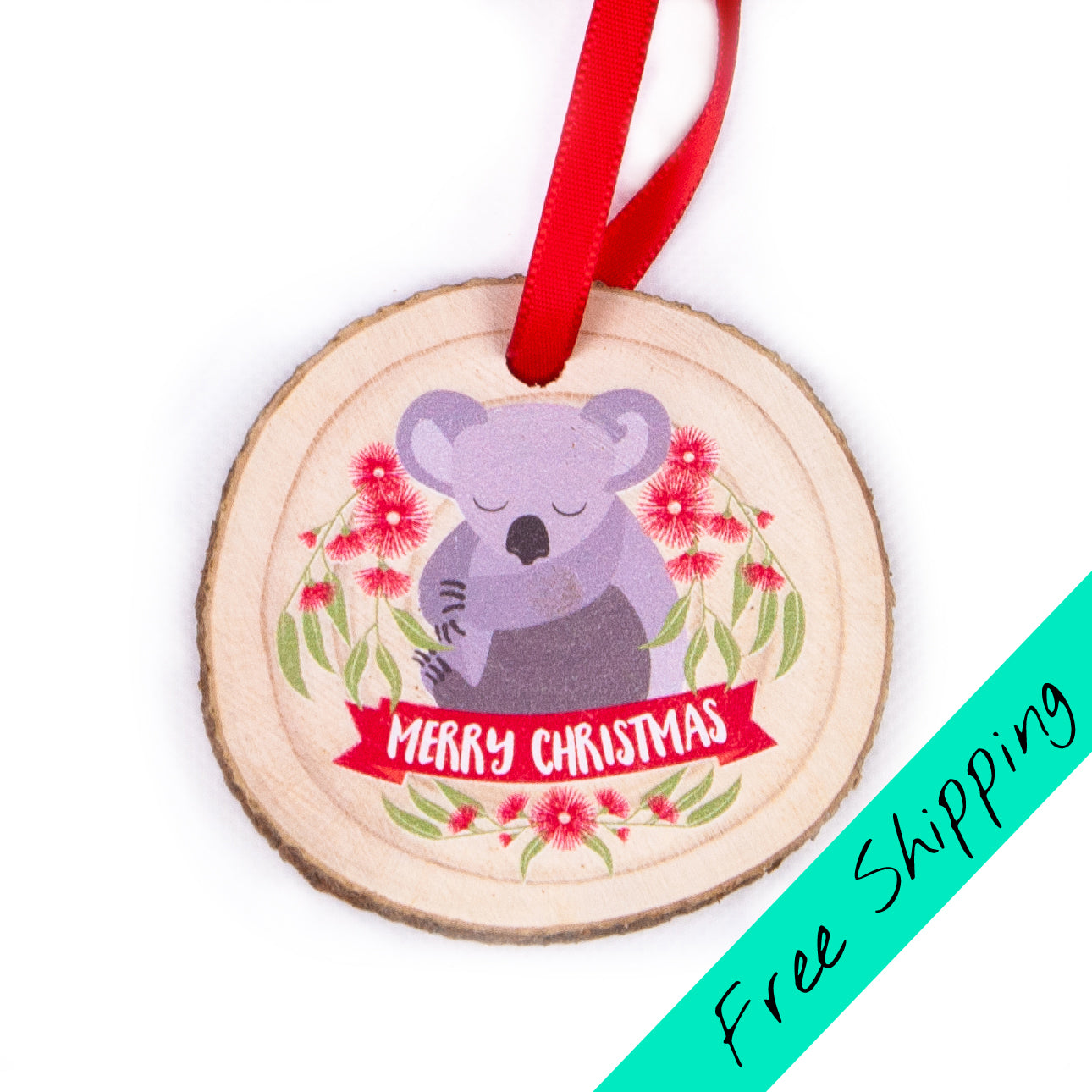 Wood slice christmas ornament - koala design