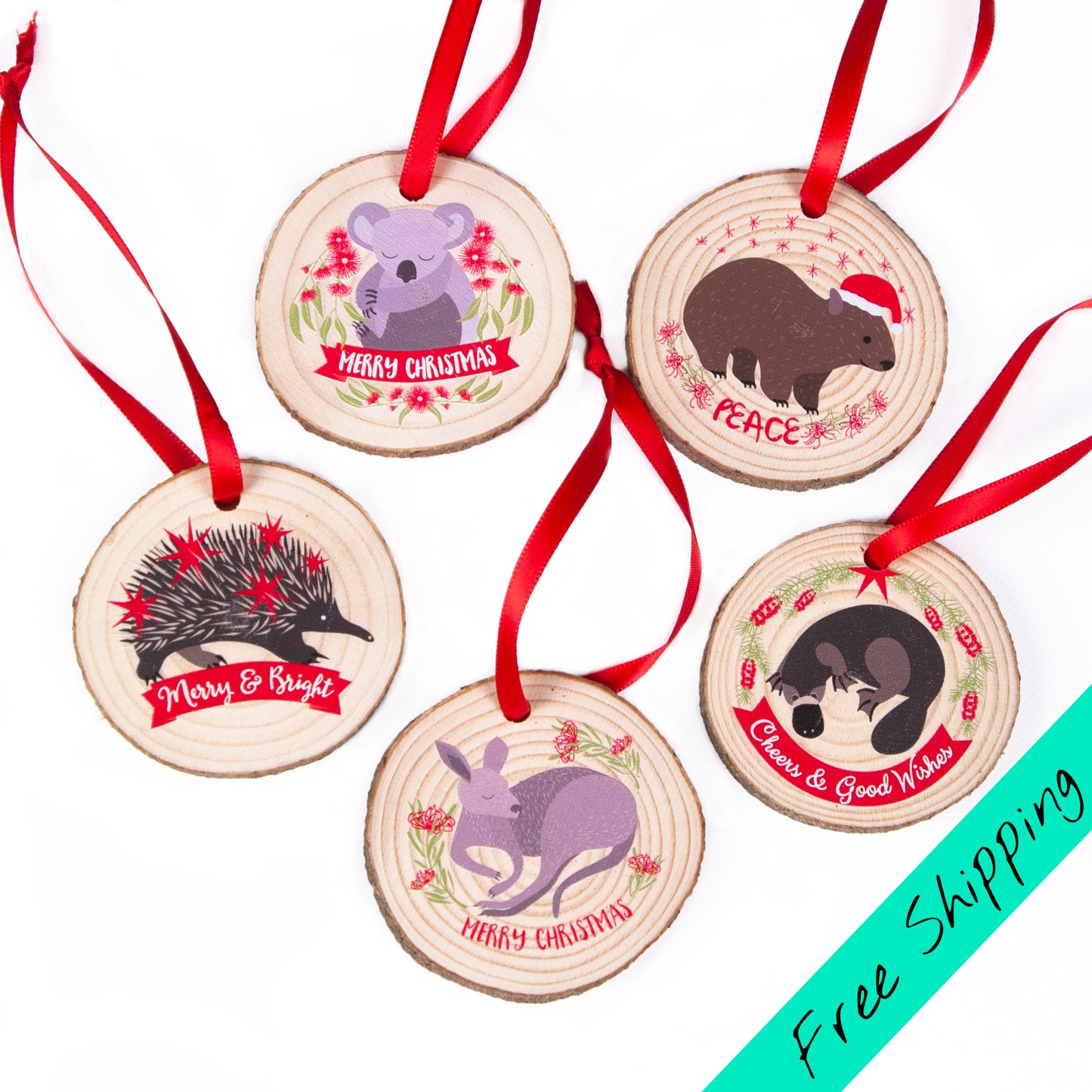 Wood Slice Ornaments Australian Mammal set