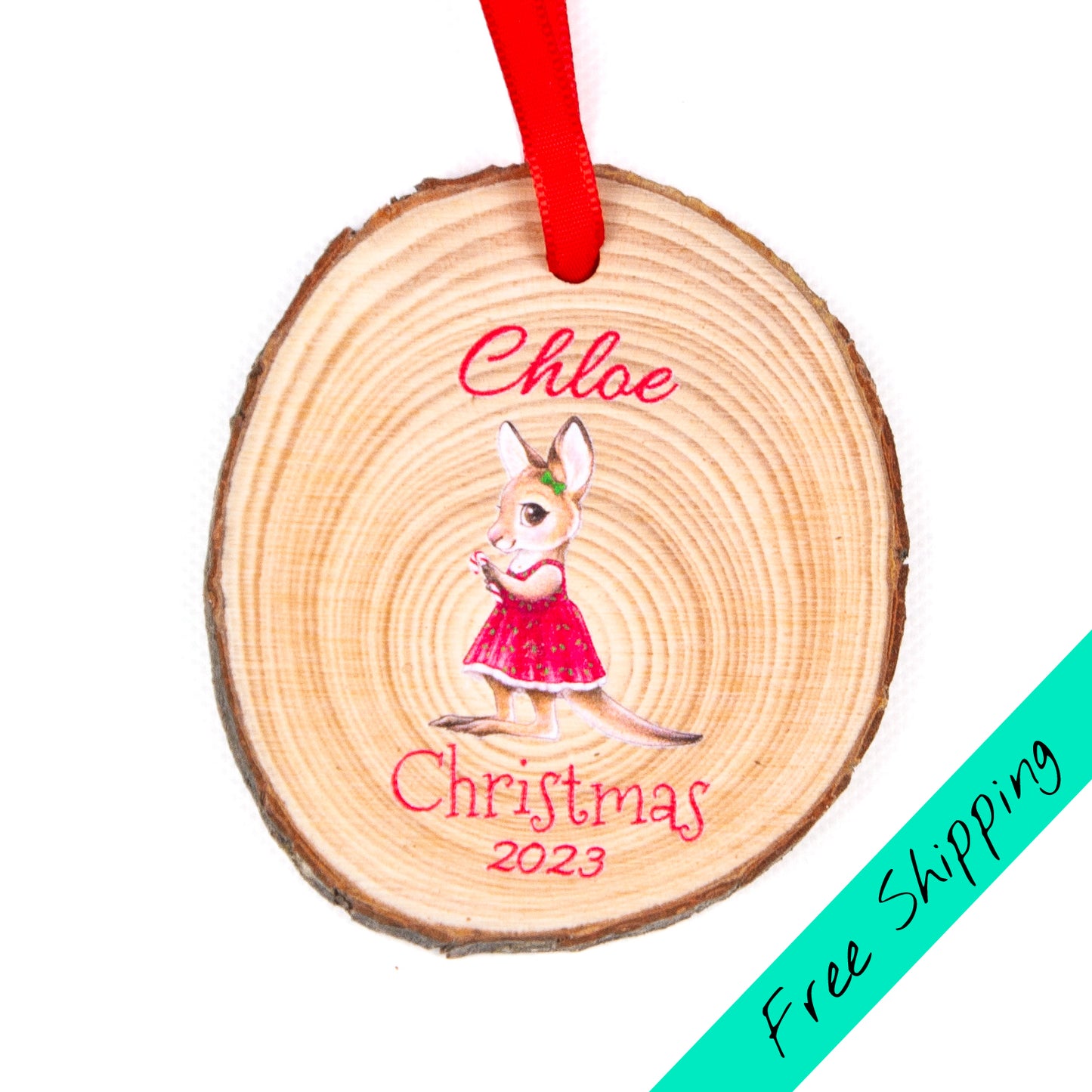 Personalised Christmas Ornament Kangaroo Design on white background