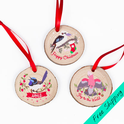 Australian Bird wood slice christmas ornaments