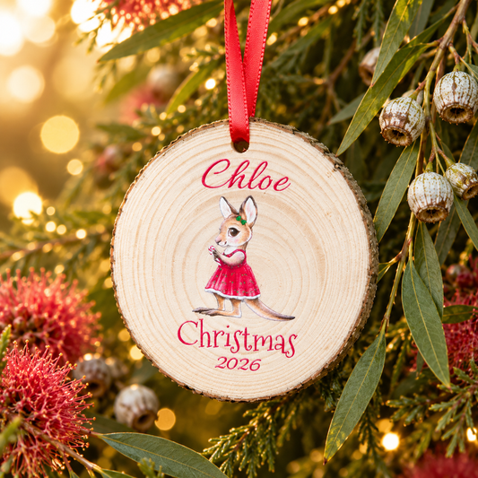 Personalised Kangaroo Christmas 2026 wood slice ornament