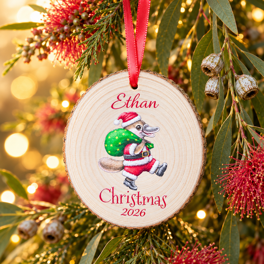 Personalised Platypus Christmas 2026 wood slice ornament