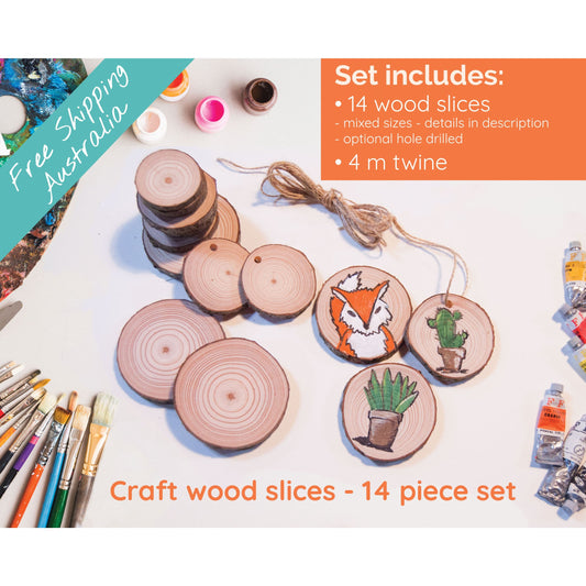 14 Piece Wood Slice Craft Pack - Wood slice kits