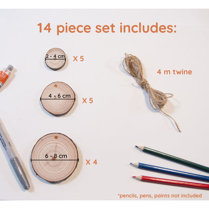 14 Piece Wood Slice Craft Pack - Wood slice kits