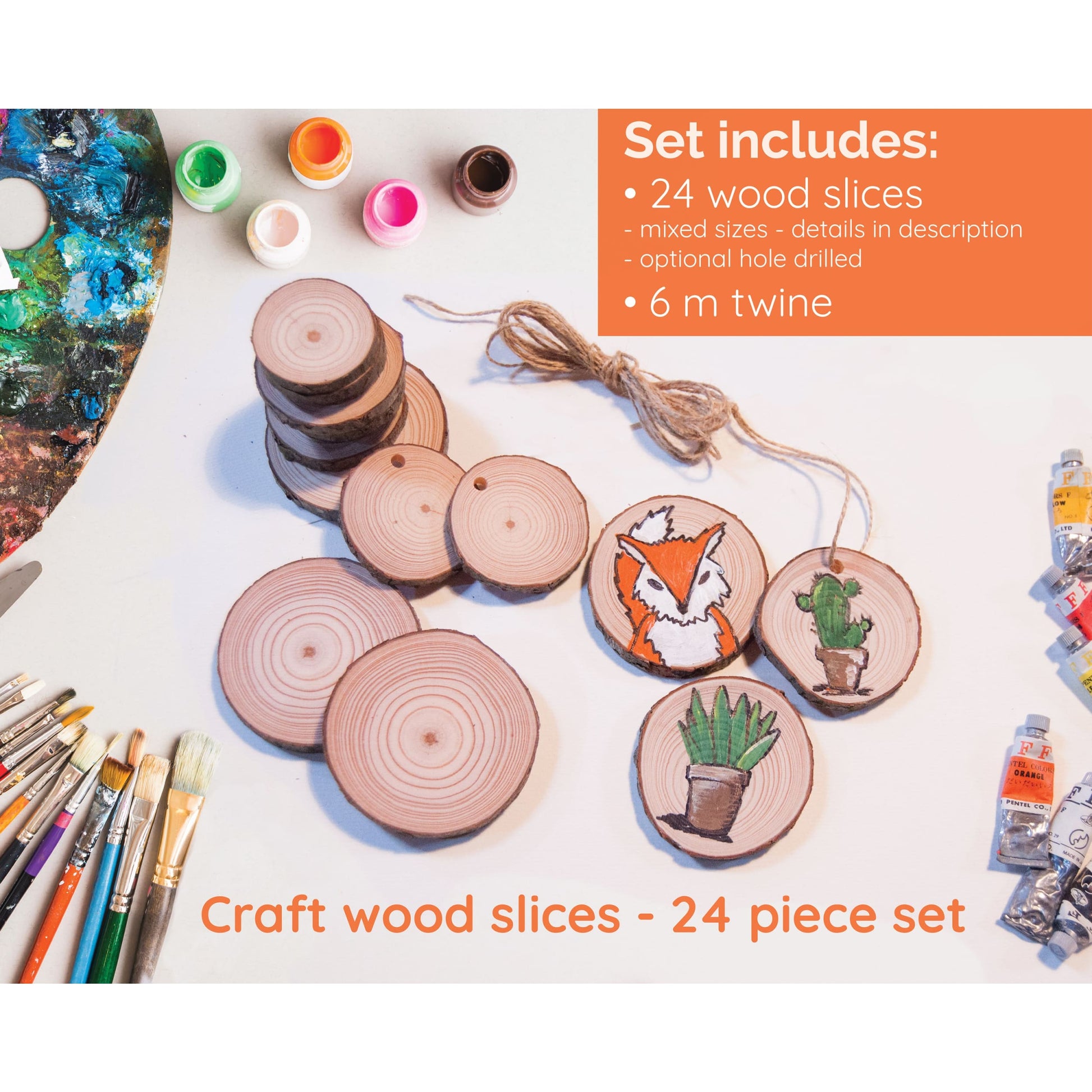 24 Piece Wood Slice Craft Pack - Wood slice kits