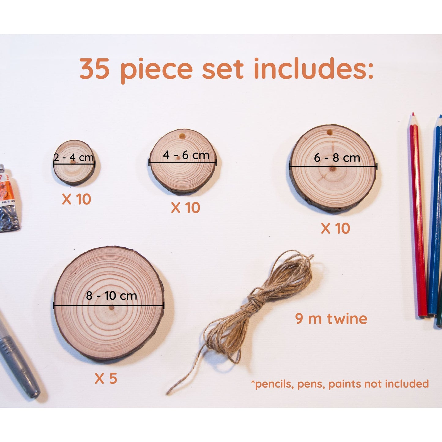35 Piece Wood Slice Craft Pack - Wood slice kits