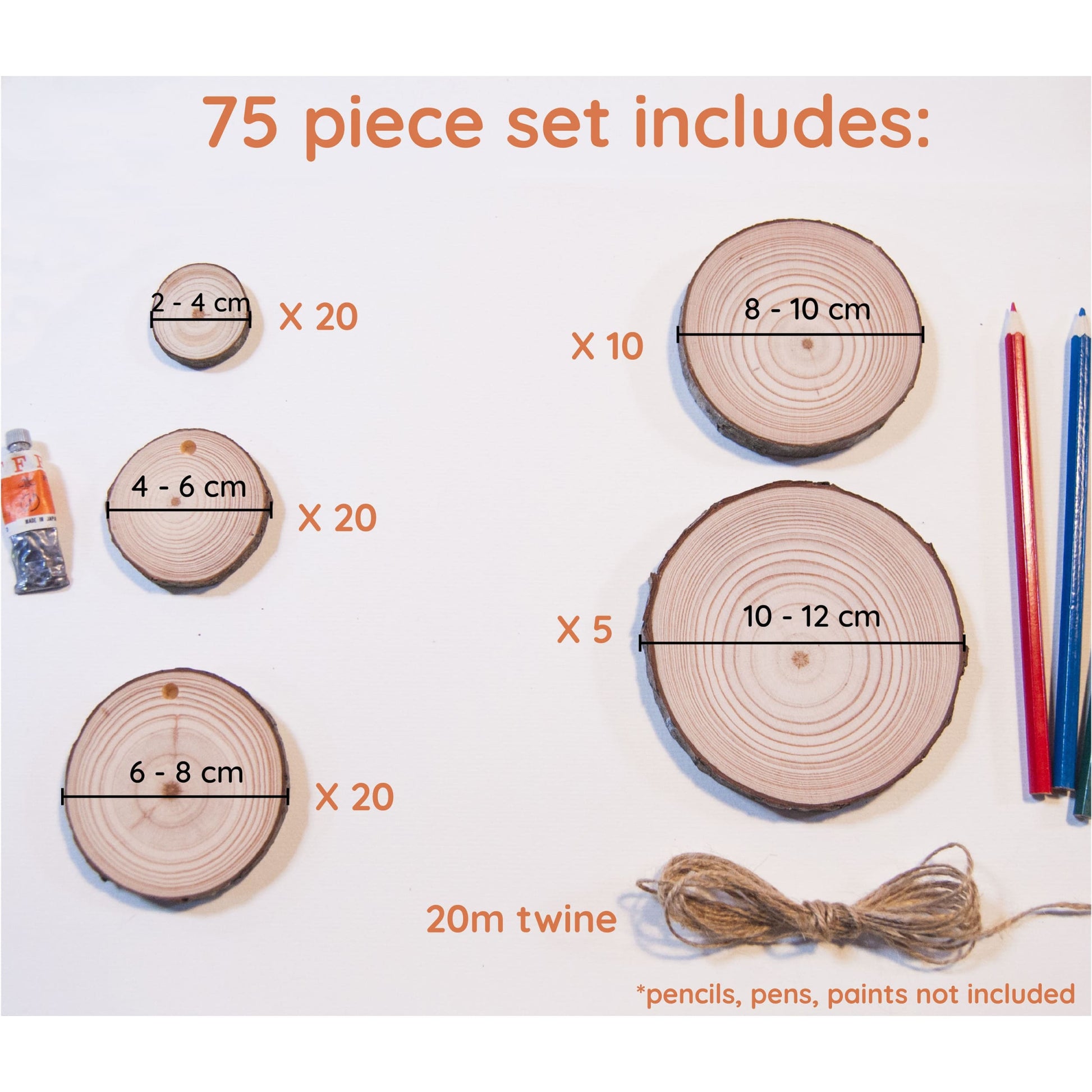 75 Piece Wood Slice Craft Pack - Wood slice kits