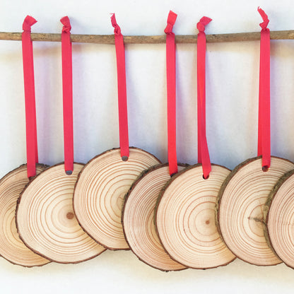 Wood Slice Ornament Blanks with ribbon for DIY christmas decorations