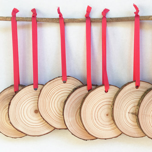 Wood Slice Ornament Blanks with ribbon for DIY christmas decorations