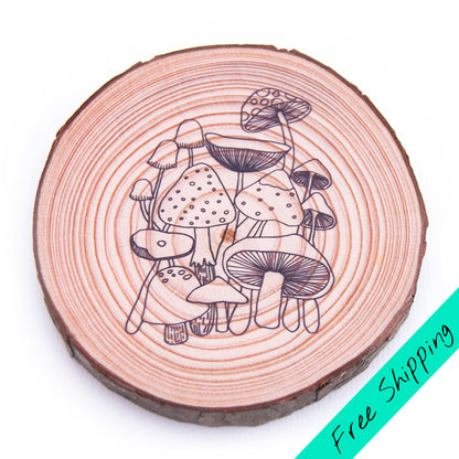 Colouring Wood Slice - Mushrooms